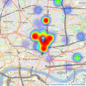 Hunters - Shoreditch listings heatmap