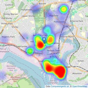 Hunters - Southampton listings heatmap