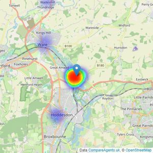 Hunters - Stanstead Abbotts listings heatmap