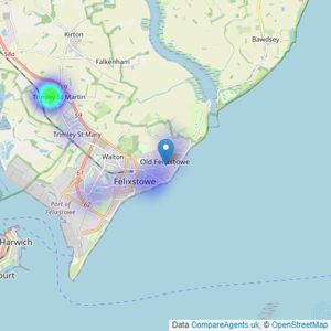 IP11 Lettings & Sales - Felixstowe listings heatmap