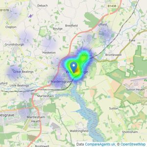 IP12 Lettings & Sales - Woodbridge listings heatmap