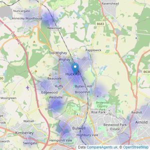 JMS Sales & Lettings - Hucknall listings heatmap