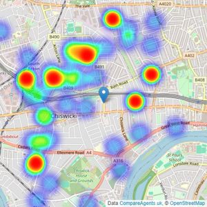 John D Wood & Co. Sales - Chiswick listings heatmap