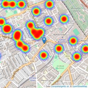 John D Wood & Co. Sales - Fulham Broadway listings heatmap