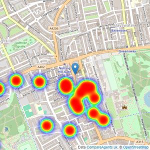 John D Wood & Co. Sales - Kensington listings heatmap