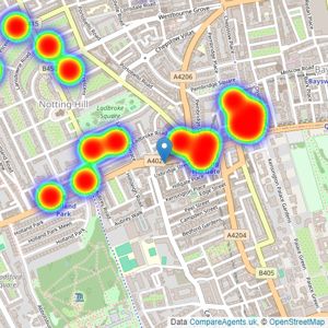 John D Wood & Co. Sales - Notting Hill listings heatmap