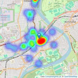 John D Wood & Co. Sales - St Margarets listings heatmap