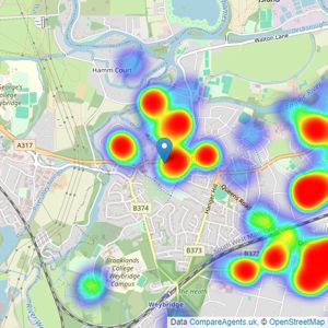 John D Wood & Co. Sales - Weybridge listings heatmap