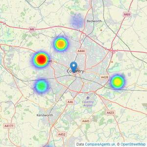 John Payne Estate Agents New Homes and Land - West Midlands listings heatmap