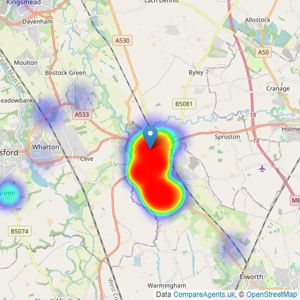 Jordan & Halstead - Middlewich listings heatmap