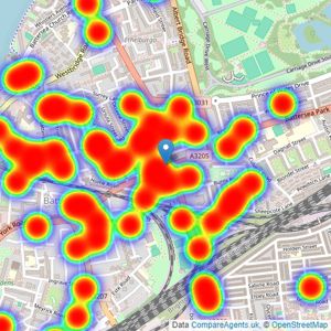 Kinleigh Folkard & Hayward - Sales - Battersea Park listings heatmap