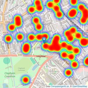 Kinleigh Folkard & Hayward - Sales - Clapham Common listings heatmap