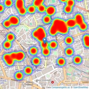 Kinleigh Folkard & Hayward - Sales - Clerkenwell - Sales listings heatmap