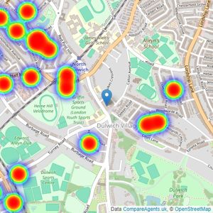 Kinleigh Folkard & Hayward - Sales - Dulwich Village listings heatmap