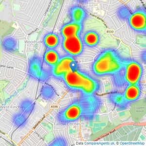 Kinleigh Folkard & Hayward - Sales - Finchley listings heatmap