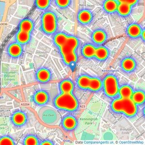 Kinleigh Folkard & Hayward - Sales - Kennington listings heatmap