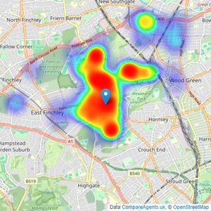 Kinleigh Folkard & Hayward - Sales - Muswell Hill listings heatmap