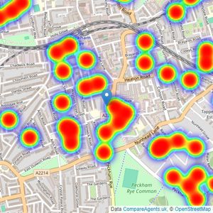 Kinleigh Folkard & Hayward - Sales - Peckham Rye listings heatmap