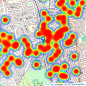 Kinleigh Folkard & Hayward - Sales - Southfields listings heatmap