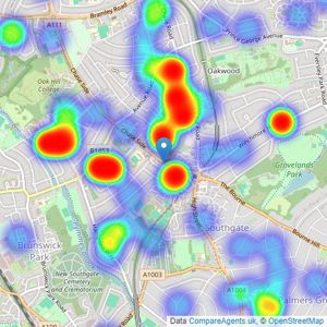 Kinleigh Folkard & Hayward - Sales - Southgate listings heatmap