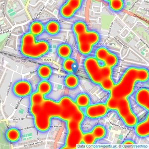 Kinleigh Folkard & Hayward - Sales - Streatham listings heatmap