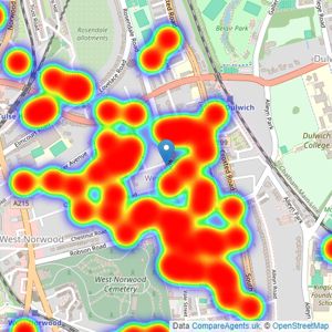 Kinleigh Folkard & Hayward - Sales - West Dulwich listings heatmap