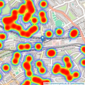 Kinleigh Folkard & Hayward - Sales - West Hampstead listings heatmap