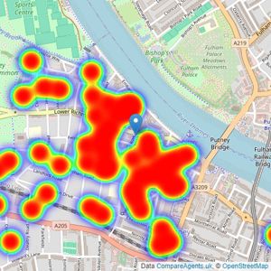 Kinleigh Folkard & Hayward - Sales - West Putney listings heatmap