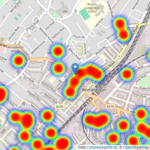 Kinleigh Folkard & Hayward - Sales - Wimbledon listings heatmap