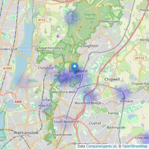 Knightons Estate Agents - Buckhurst Hill listings heatmap