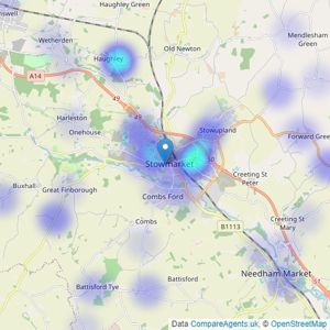 Lacy Scott & Knight - Stowmarket listings heatmap