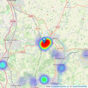 Lanes Exclusive Homes - Hertford listings heatmap