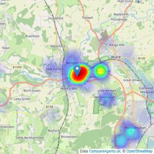 Lanes - Hertford listings heatmap