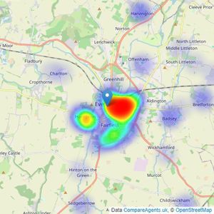 Leaders Sales - Evesham listings heatmap