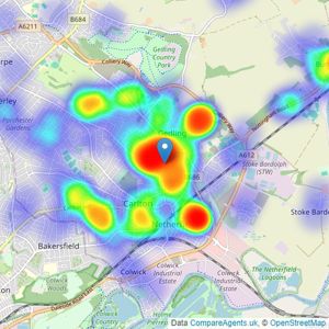 Lesley Greaves Estate Agents - Nottingham listings heatmap