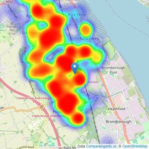 Lesley Hooks Estate Agents - Bebington listings heatmap