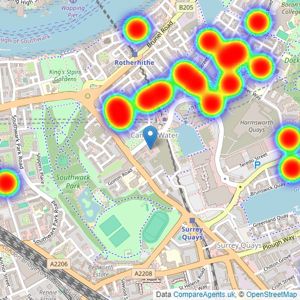 Living in London - Canada Water Tube Station listings heatmap