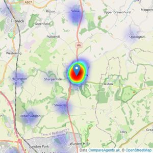 Love Homes - Barton-le-Clay listings heatmap