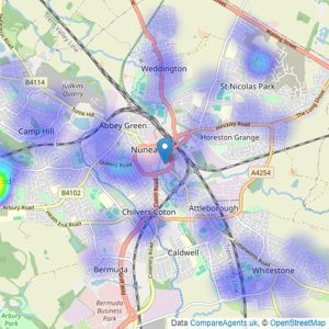 Loveitts - Nuneaton listings heatmap