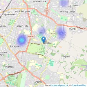 Main Estates - Evington listings heatmap