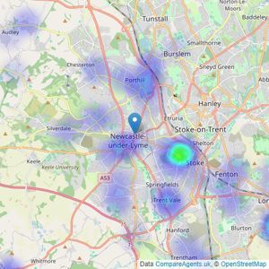 Mark Buxton Estate Agents - Newcastle Under Lyme listings heatmap