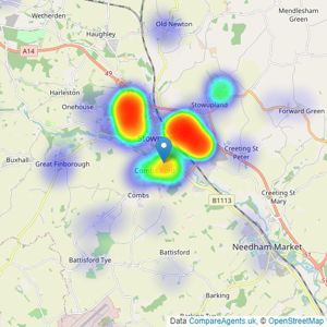 Marks & Mann Estate Agents Ltd - Stowmarket listings heatmap