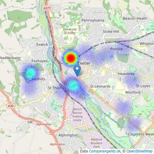 Martin & Co - Exeter listings heatmap