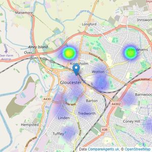 Martin & Co - Gloucester listings heatmap