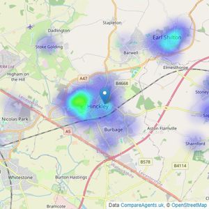 Martin & Co - Hinckley & Nuneaton listings heatmap