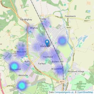 Martin & Co - Hucknall listings heatmap