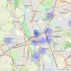 Martin & Co - Worcester listings heatmap