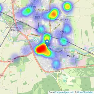 Martin & Co - Worksop listings heatmap