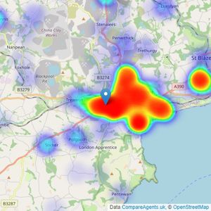 May Whetter & Grose - St Austell listings heatmap