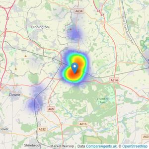 Mellor & Beer - Worksop listings heatmap